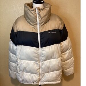 Columbia Women's Puffect Color Blocked Jacket Cream Tan Black, Size‎ Extra Large